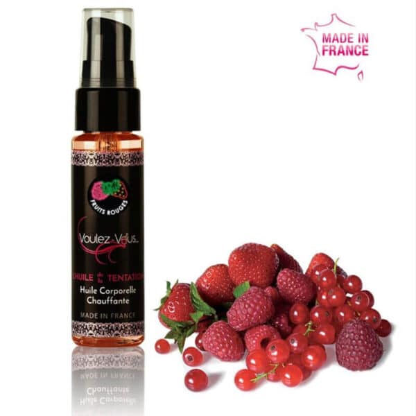 HUILE DE MASSAGE CHAUFFANTE GOÛT FRUITS ROUGE 35ML Huiles massage coquines 9 € sur AnVy.fr, le loveshop engagé