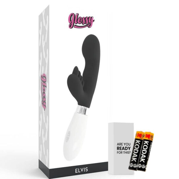 GODE VIBRO LAPIN NOIR ELVIS - GLOSSY Vibro rabbit à pile(s) 43 € sur AnVy.fr, le loveshop engagé