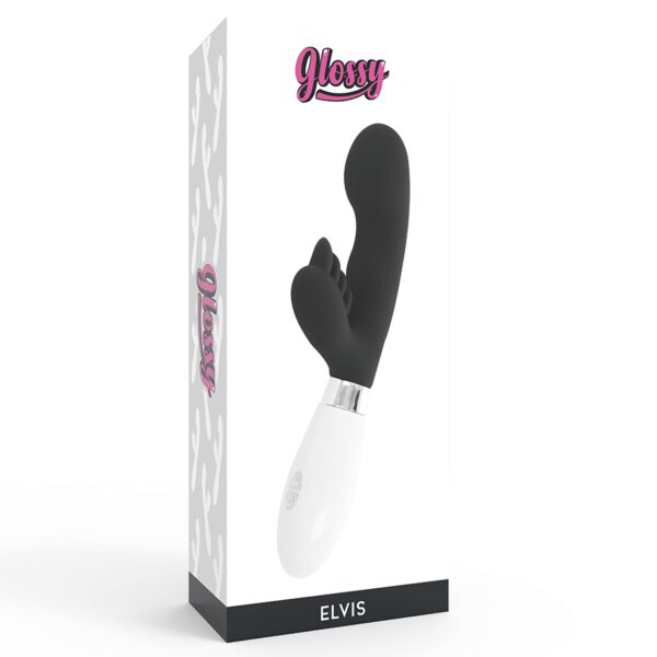 GODE VIBRO LAPIN NOIR ELVIS - GLOSSY Vibro rabbit à pile(s) 43 € sur AnVy.fr, le loveshop engagé