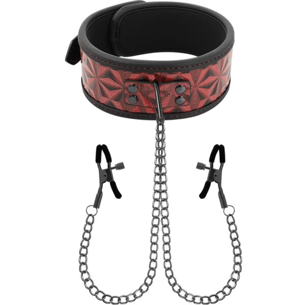 COLLIER BDSM ROUGE ET NOIR AVEC PINCES-TÉTONS BDSM 40 € sur AnVy.fr, le loveshop engagé