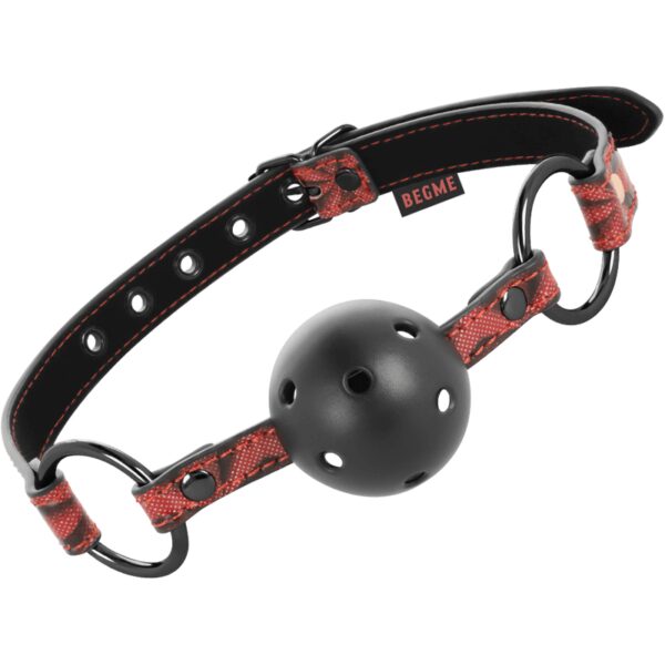 BÂILLON EN CUIR VEGAN ROUGE ET BOULE NOIRE - BEGME Baillons & Gag 26 € sur AnVy.fr, le loveshop engagé