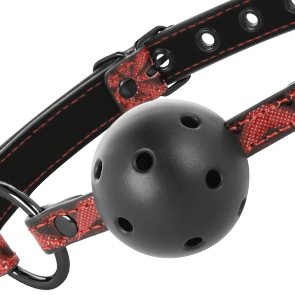 BÂILLON EN CUIR VEGAN ROUGE ET BOULE NOIRE - BEGME Baillons & Gag 26 € sur AnVy.fr, le loveshop engagé