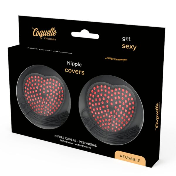 COUVRE TÉTONS COEURS ET POMPONS NOIRS ET ROUGES Cache-tétons 27 € sur AnVy.fr, le loveshop engagé